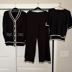 New Black and White 3PC  Knit Cardigan,  Pants and Top Tags not attached Large L